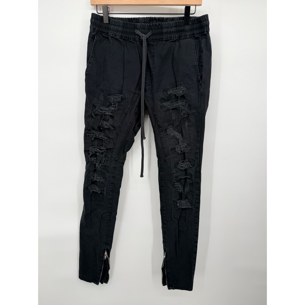 PacSun Distressed Jogger Men Small Black Good Slim Fit Ankle Zip Distressed